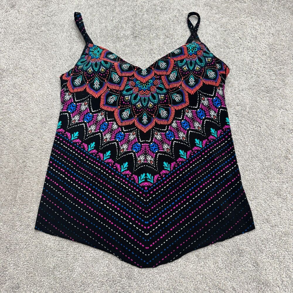 Aqua Green Tankini Swim Top Women Large Mandala Print Padded Cups Adjustable NWT